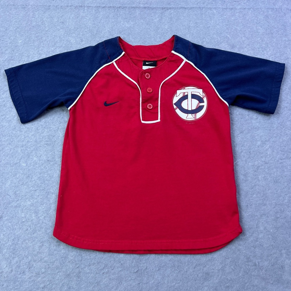 Nike Minnesota Twins Jersey Kids 6 Red Henley MLB Baseball 1/4 Button Shirt